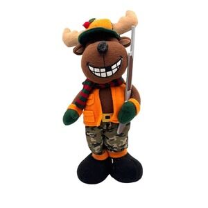 Cute Hunting Moose Plush Toy with Rifle Camo Outfit Christmas Holiday Decor 14"